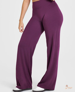 Pantalon de sport pour femme, coupe large, taille haute, effet push-up, 100% coton, séchage rapide, motif uni - Product Image 5