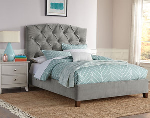 Gray Upholstered Platform <b>Bed</b> <b>Queen</b> <b>Size</b> Tufted Headboard Fabric Soft <b>Bed</b> Modern Style Bedroom Furniture - Product Image 1
