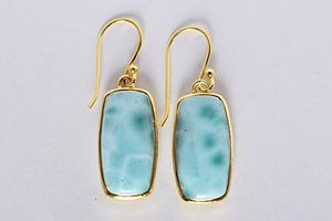 <b>Solid</b> 925 Sterling <b>Silver</b> Gold Plated Larimar Stone Fine Drop <b>Earrings</b> Bezel Setting Classic Women's Everyday Wear Fine Jewelry - Product Image 5