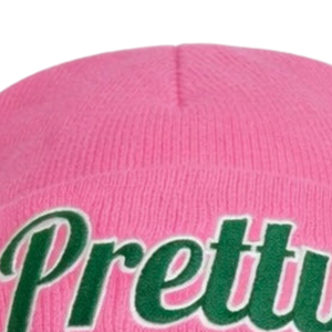 Pretty AKA Beanie Pink Knit Hat Embroidered Script <b>Winter</b> <b>Cap</b> Stylish Warm Headwear Fashion Accessory - Product Image 6