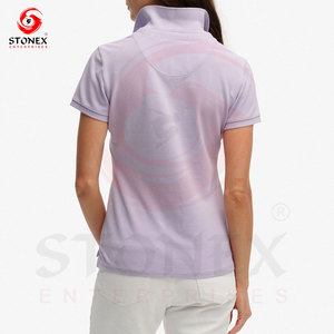 เสื้อโปโลสีลาเวนเดอร์สำหรับผู้หญิงขายส่ง ปักลายตามสั่ง ผ้าคอตตอนปิเก้ แขนสั้น ผู้ผลิตเสื้อผ้า OEM - Product Image 2