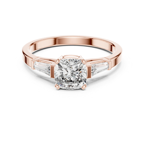 Anillo Solitario de Diamante Cultivado en Laboratorio con Corte Cojín y Baguette en Oro Amarillo de 14K para Mujer |   Regalo de Aniversario |   Diamante Cultivado Nuevo - Product Image 5