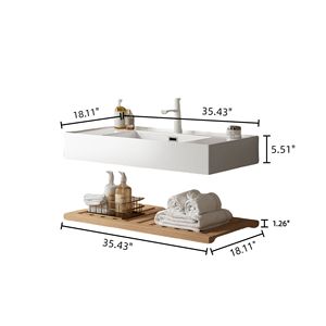 36 \ "galleggiante bianco acrilico bagno lavabo integrato rubinetto a parete rettangolare lavello in legno naturale - Product Image 5