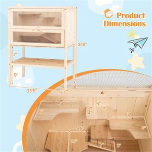 Gabbia per Criceti in Legno di Abete da 80 cm, Taglia XS, con Aree Attività Multilivello, Ripiano Inferiore e Tetto a Rete Ribaltabile per l'Allevamento di Piccoli Animali - Product Image 4
