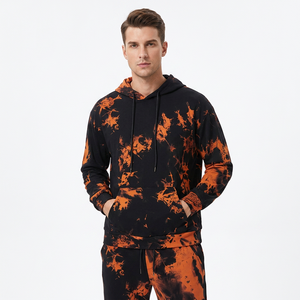 Conjunto Deportivo Unisex con Capucha, Manga Larga, Estampado Tie Dye Naranja y Negro, Corte Holgado, Transpirable, de Poliéster, para Otoño - Product Image 4
