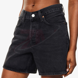 Shorts de Mezclilla de Cintura Alta para Mujer, Corte Recto, Casuales, de Verano, Color Sólido, Tela de Algodón, Corte Regular, con Cierre de Botones - Product Image 5