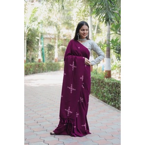 ESTAMPADO DE ALGODÓN A LA MODA TRABAJO SAREE CON BLUSA SIN COSTAR VINO - Product Image 1