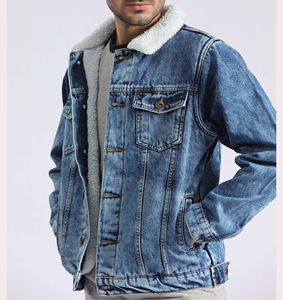 High Quality <b>Men</b> <b>Denim</b> <b>Jacket</b> Full Sleeve Light Wash High Street Fashion Casual Outerwear Front Fleece Lined Eco-Friendly - Product Image 1