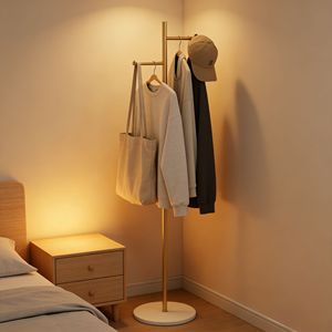 Appendiabiti Autoportante in Metallo Dorato con Base in Marmo, Appendiabiti Multiuso per Camera da Letto e Porta Cappelli - Product Image 4