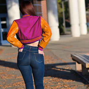 Veste courte universitaire pour femme, style bomber Letterman, rose, magenta, orange, manches en similicuir, vêtement d'extérieur décontracté, mode féminine - Product Image 5