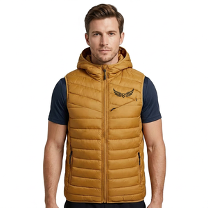 Gilet matelassé à capuche pour homme, chaud, coupe-vent, avec fermeture éclair sur le devant, broderie, couleur unie, vêtement d'extérieur décontracté - Product Image 3