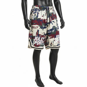 Short de basketball en maille polyester premium 180 GSM, crème, multicolore, imprimé par sublimation, panneau rayé, logo personnalisé - Product Image 1