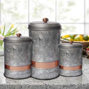Galvanized Metal Kitchen Storage <b>Canister</b> <b>Set</b> with Copper Band Airtight Food Storage Containers - Product Image 4
