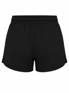 Shorts noirs taille haute pour femmes avec logo brodé, fermeture à cordon, coupe décontractée et sportive, style classique, couleur unie - Product Image 3