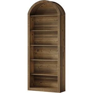 Libreria Alta in Legno con Arco, Scaffale Espositivo e Piattaforma per Libri e Piante - Product Image 6