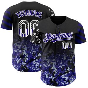 Camiseta de Béisbol Personalizada Negra con Bandera de EE. UU., Camuflaje Blanco con Degradado Rosa Medio, Estrellas y Rayas, Dos Tonos, Auténtica 100% - Product Image 6