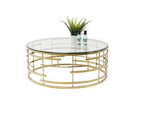 Table basse ronde en fer moderne et luxueuse avec plateau en verre trempé, design écologique pour la maison et le bureau, meubles de salon - Product Image 1