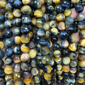 Cuentas facetadas de ojo de tigre azul y amarillo, cuentas redondas de piedra preciosa natural, hilo de cuentas para la fabricación de joyas y manualidades DIY. - Product Image 2