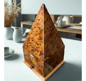 Handcrafted Natural Wooden Incense Burner Box With Hinged Lid Intricate Cutout Ventilation Pattern And Metal Inner Cup For Home - Product Image 1
