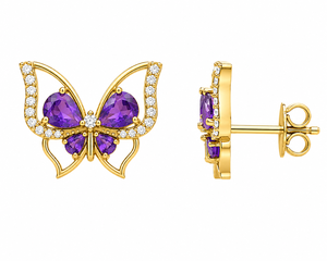Pendientes de Mariposa con Circonitas y Amatista, Chapados en Oro, Joyería para Mujer, Regalo para Bodas y Fiestas - Product Image 1