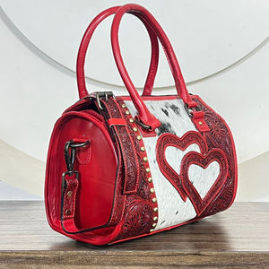 Sac de voyage en cuir de vachette fait main, grand format, motif cœur, style vintage floral, sac à main Speedy, vente en gros d'usine - Product Image 4