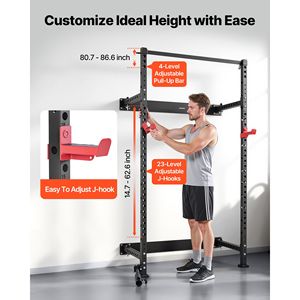Jaula de potencia plegable montada en la pared - Rack de sentadillas multifuncional con soporte para Landmine para entrenamiento de fuerza en casa - Product Image 5