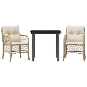 Conjunto de Bistro Mediano con Ratán Sintético PE Beige y Fundas Extraíbles, Conjuntos de Jardín - Product Image 2