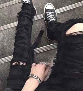 HUNGSON Jeans skinny déchirés et délavés pour homme, coupe ample et extensible, respirant, taille mi-haute, doux - Product Image 6