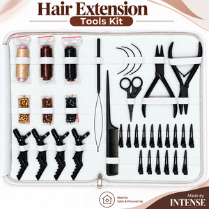 Kit d'outils professionnels pour extensions de cheveux : micro-anneaux, pince, enfileur, ciseaux, pinces, peigne – Kit complet pour salon de coiffure - Product Image 1
