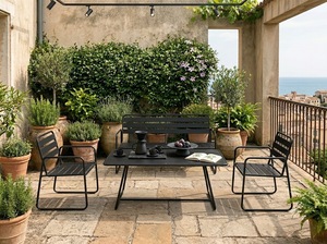 Ensemble de jardin moderne pour l'extérieur avec structure en acier, table et chaises contemporaines pour 4 personnes, meubles résistants aux intempéries - Product Image 2