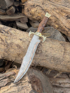 Couteau Bowie de chasse multi-usage en acier Damas et cuivre fait main 2026, lame fixe de 10 pouces, ambidextre, haute dureté, manche en bois - Product Image 3