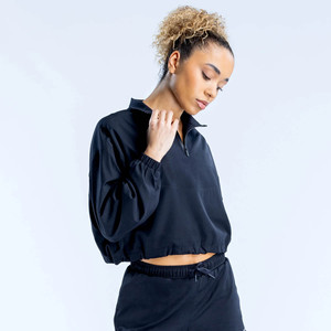 Latest Design Custom Logo Midnight Black Crop Zipper Women <b>Jacket</b> Lightweight Breathable Outerwear & Gym <b>Workout</b> Women Hoodie - Product Image 3