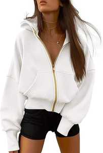 Sudadera con Capucha y Cremallera para Mujer, Transpirable, Ecológica, de Manga Larga, Corta, Informal, con Bolsillos, para Otoño e Invierno - Product Image 2