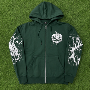 Servicio de Fabricación Personalizada de Sudaderas con Cremallera para Halloween, Chaqueta de Forro Polar Suave con Cremallera Completa y Estampado Gráfico de Bruja, Murciélago y Calabaza - Product Image 6