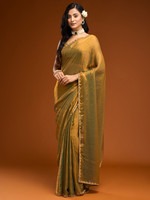 Saree Campuran Sutra Emas Bordir Tepi Blus Tanpa Jahitan Pakaian Pernikahan Tradisional India Wanita Panjang Menyentuh Lantai Cepat Kering Semua Ukuran