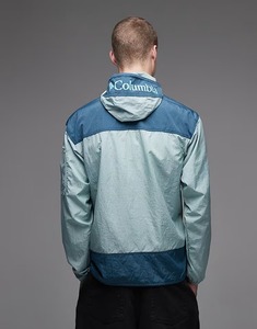 Men's Windproof Hooded Quarter-Zip <b>Jacket</b> Color Blocking Sporty Style Polyester Autumn Wear Loose Fit Long Sleeve - Product Image 5