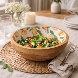 Plateau de table en bois de manguier naturel brillant avec émail, écologique, sculpté à la main, bol à salade naturel en bois de pêche, vaisselle de cuisine pour la maison - Product Image 6