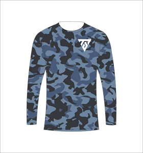 เสื้อกีฬาแขนยาวลายพรางสีน้ำเงินสำหรับผู้ชาย เสื้อวิ่งรัดรูป เสื้อยืดออกกำลังกาย เสื้อยืดฝึกซ้อม เสื้อยืดลายพรางสำหรับกิจกรรมกลางแจ้ง - Product Image 2
