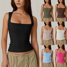 Camiseta sin mangas acanalada con cuello cuadrado y logotipo personalizado para mujer – Informal para verano, actividades al aire libre y oficina, corte ajustado, tela suave y elástica - Product Image 4