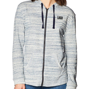 Women's Striped Hooded Zip-Up Sweatshirt Cotton <b>Blend</b> Knitted Breathable Front Logo Autumn Wear Regular Fit - Product Image 1