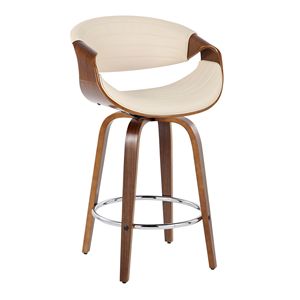Symphony 26 \ "Set moderno sgabello da banco a altezza fissa della metà del secolo 2 mobili girevoli in legno di noce per sala da pranzo in finta pelle crema - Product Image 2