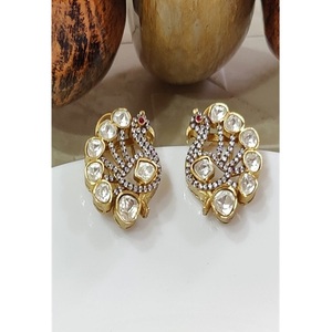 Graceful Premium Quality Brass Gold Plated Moissanite <b>Stud</b> <b>Earring</b> for Women <b>Girls</b> Trendy Party Wear Collection - Product Image 2