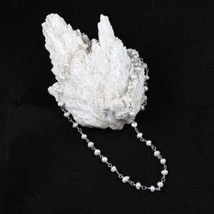 Cadena de cuentas de nácar blanco natural de 3-4 mm, cuentas redondas lisas, collar para hacer joyería DIY, fabricante de cadenas de plata 925 - Product Image 3