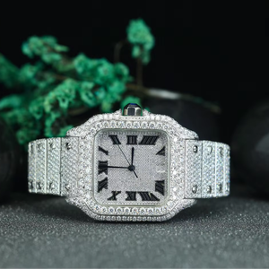 Luxury Iced Out <b>Square</b> <b>Men</b>’s Quartz <b>Watch</b> | Stainless Steel Hip Hop Diamond Bust Down Wristwatch Wholesale - Product Image 1