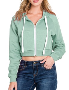 Sudadera con capucha y cremallera corta de moda de invierno de alta calidad para mujer Jersey con mangas raglán con estilo de ropa de calle y bolsillo - Product Image 5