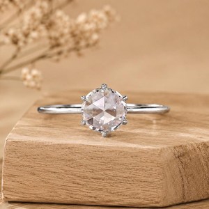 Fine Ring 10K 14K 18K Solid Gold Rose Cut Lab Diamond Engagement Ring Solitaire Ring Bridal Ring Platinum Ring Anniversary Ring - Product Image 2