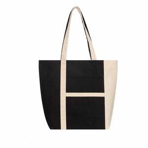 Eco-World Bags Fashion Minimalist <b>Canvas</b> Tote Bag 7 Inch Black Beige Panelled Design Open Top Letter Pattern Cotton Lining West - Product Image 1
