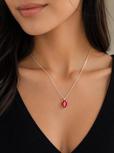 Oval Cut <b>Ruby</b> Pendant Necklace 925 Silver Claw Setting Classic Style Women's Everyday Wear - Product Image 5