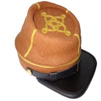 Gorra de Fieltro Butternut Estilo Confederado Histórico Marrón con Visera Negra y Bordado de Lentejuelas Doradas, 100% Lana, Ajustable, para Uso en Exteriores, para Adultos