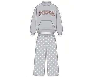 Ensemble de sweat-shirt surdimensionné à col montant pour femmes, ensemble 2 pièces décontracté, sweat-shirt et pantalon à imprimé étoile, pantalon à jambes larges, confortable et douillet - Product Image 4